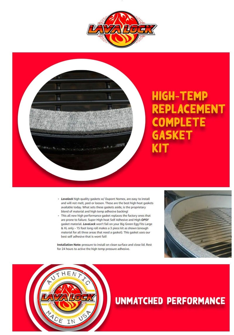 LavaLock Nomex High-Temp Replacement Complete Gasket Kit for Lg XL Big Green Egg Ceramic Lid Top - Image 3